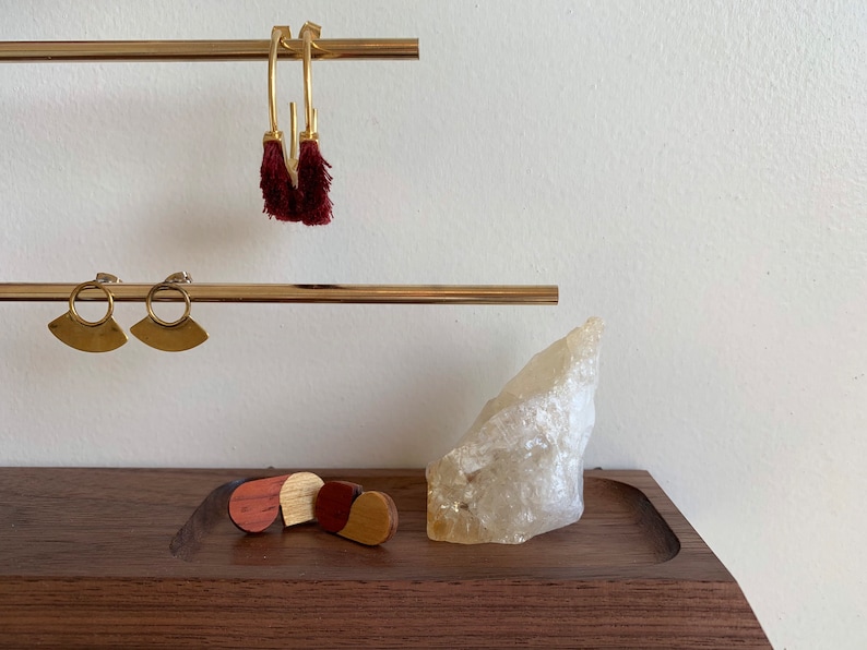 Walnut Jewelry Organizer, Wall Mount floating Jewelry Holder, Solid Hardwood,Necklace Organizer, Earring Holder, Ring Holder, Gift for Her image 5