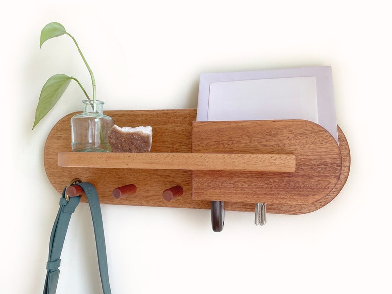 Exotic Mahogany Entryway Organizer Wall Mount Coat Rack With Etsy
