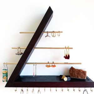 Exotic Wenge Jewelry Organizer, Wall Mounted, Floating Jewelry Holder for Necklace Earring, Bracelet and Ring, Gift for her