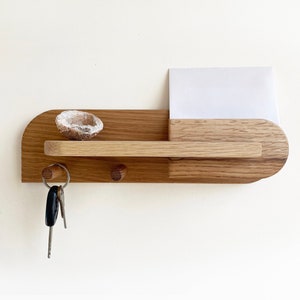 Small Entryway Organization, Key Holder, Wall Mount Coat Rack with Shelf, Mail Organizer, Exotic Hardwood Entryway Organizer for Home Decor