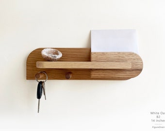 Small Entryway Organization, Key Holder, Wall Mount Coat Rack with Shelf, Mail Organizer, Exotic Hardwood Entryway Organizer for Home Decor