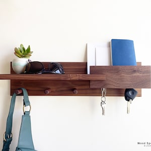 Modern Entryway Organizer, Key Holder, Wall Mount Coat Rack with Shelf, Mail Organizer, Exotic Hardwood Entryway Organization for Home Decor