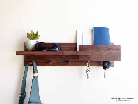 Modern Entryway Organizer Key Holder Wall Mount Coat Rack With Shelf Mail Organizer Exotic Hardwood Entryway Organization for Home Decor Etsy