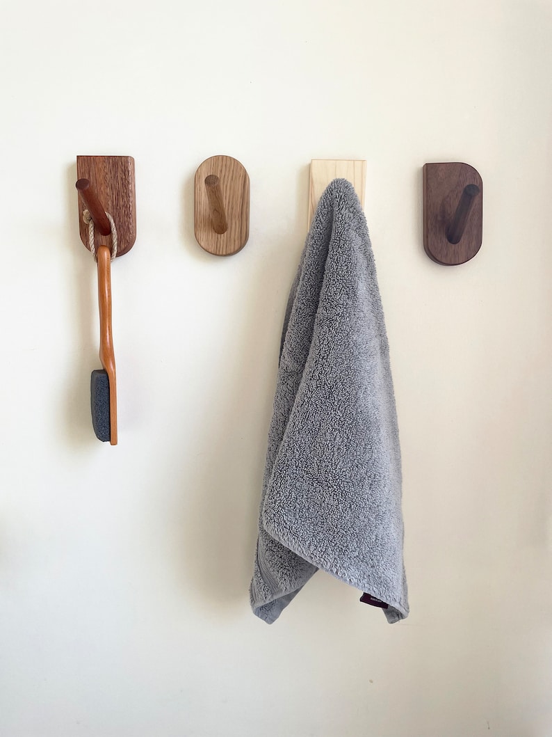 Mid-Century Modern Wall Hooks, Hardwood Peg Hanger for Coat, Bag, Hat and Accessories, Entryway Wall Hooks, Home Decor image 2