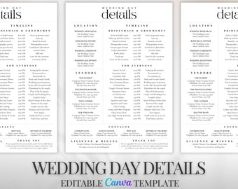 Hochzeitsdetails Vorlage, Wochenend-Timeline-Details, moderne Hochzeitsdetails, minimalistische Hochzeits-Timeline, bearbeitbare Hochzeits-Timeline-Vorlage