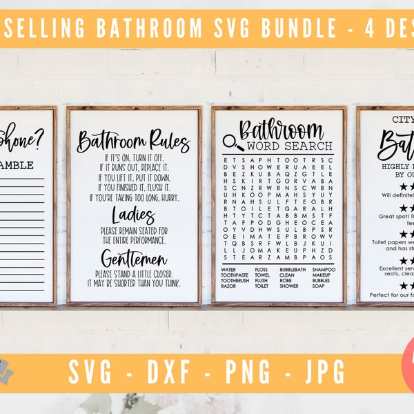 Best Selling Bathroom Bundle SVG, Bathroom Bundle SVG, Restroom Bundle svg, Bathroom Rules svg, Word Search svg, Forgot Phone svg, Funny svg