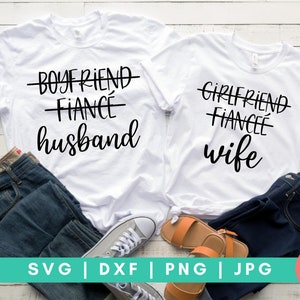 Conjunto de 2 | Namorado, noivo, marido SVG, e namorada, noiva, esposa SVG, futura senhora svg, camisa de casal svg, despedida de solteira svg, em breve será a senhora