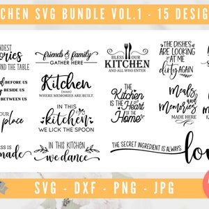 Pacote de cozinha SVG, Citação de cozinha SVG, Ingrediente secreto é amor SVG, Refeições e memórias Svg, Nesta cozinha dançamos arquivos Svg, Dxf e Png
