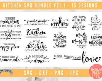 Kitchen Bundle SVG, Kitchen Quote SVG, Secret Ingredient is Love SVG, Meals and Memories Svg, In This Kitchen We Dance Svg, Dxf and Png File