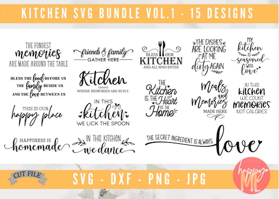 Kitchen Bundle SVG, Kitchen Quote SVG, Secret Ingredient is Love SVG, Meals and Memories Svg, In This Kitchen We Dance Svg, Dxf and Png File