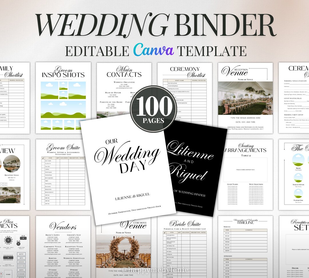 Wedding Binder Template Wedding Itinerary Template Editable in Canva