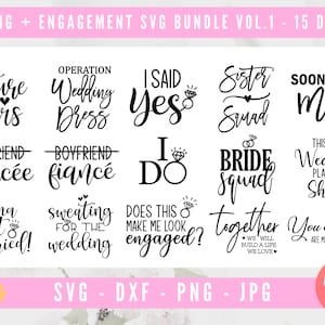 Pacote de casamento, Pacote de noivado, I Do Crew SVG, Engaged Svg, Soon To Be Mrs Svg, Suando para casamento, Camisa de casamento SVG, Futura Noiva