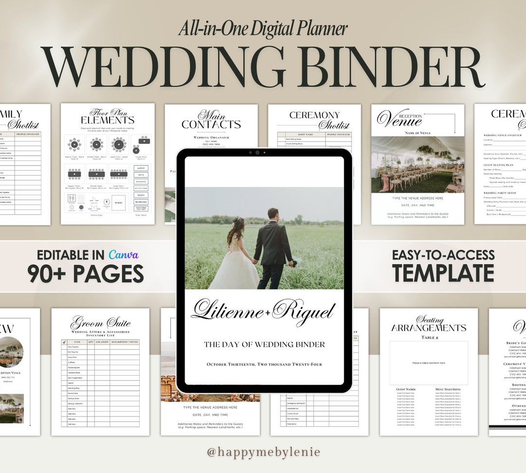 Wedding Binder Template Wedding Itinerary Template Editable in Canva