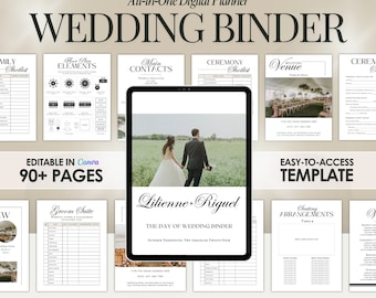 Wedding Binder Template, Wedding Itinerary Template, Editable in Canva Templates, Digital Wedding Planners, Wedding Timelines, Checklists