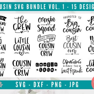 Pacote de primos SVG, Pacote de citações de primos SVG, Pacote de bebês SVG, Pacote de netos svg, download instantâneo de dxf e png, Cousin Crew Svg, Family svg