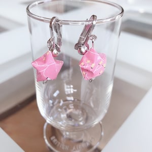 Pink Origami Star Earrings