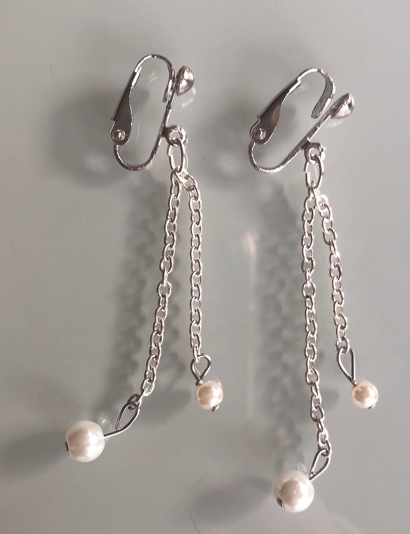 Double Faux Pearl Drop Earrings Etsy UK