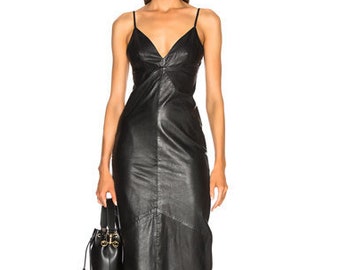 long black leather dress