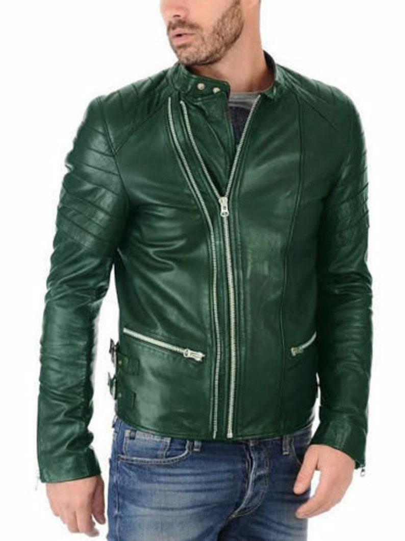 Men's Handmade Green Leather Jacket Men's Genuine | Etsy