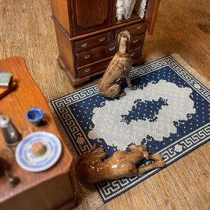 Hand Stitched blue classic miniature dollhouse rug
