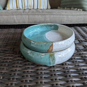 Deep rim ceramic plates - Turquoise beach - set of 2 - handmade pottery