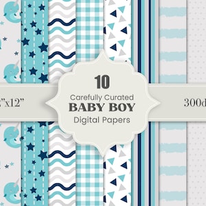 Baby Boy Digital Papers, Paper Backgrounds, Blue Paper Pack, Commercial Papers
