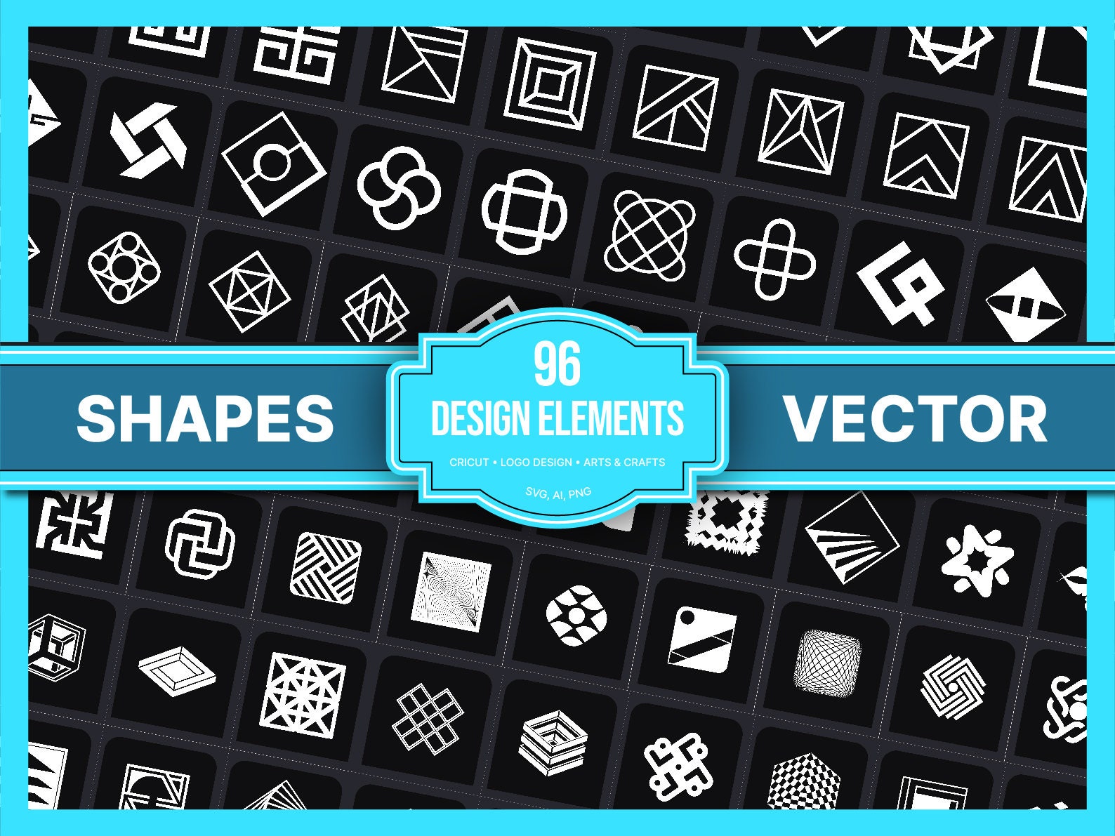 96 Square Shapes, Shapes BIG BUNDLE Svg, Square Abstract Vector Shapes, Square logos