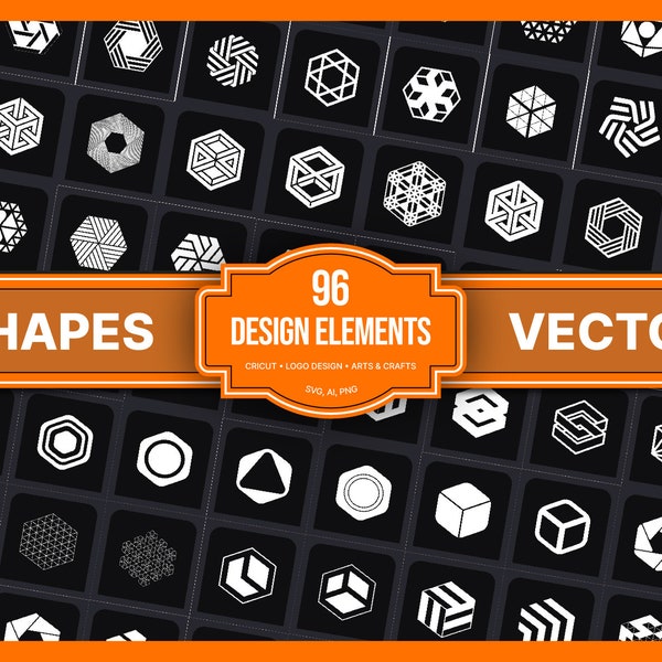 96 Hexagon Shapes, Shapes BIG BUNDLE Svg, Hexagon Abstract Vector Shapes, Logos