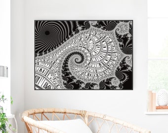Mandelbrot Fractal Art Print – Black and White Geometry Poster
