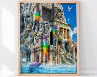 ESTRUCTURAS ANTIGUAS - Póster giclée de arte visionario - 16 x 20 pulgadas
