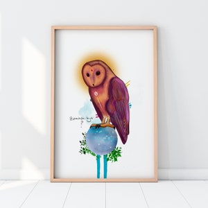 OWL PRINT - Impresión Giclée, Arte psicodélico, Cartel de pájaro