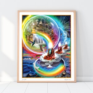 HOLOGRAPHIC MIND ART - Mystical Print, Shaman Art, Shamanic Poster, Psychedelic Prints, Trippy Artwork