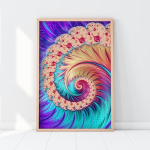FRACTAL ART PRINT - Giclée Poster, Mandelbrot Set, Poster Psichedelici, Trippy Art, Geometria Sacra, Matematica Fibonnaci, Spirale Dorata