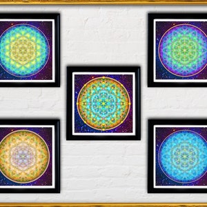 FLOWER OF LIFE Digital Download, Set of 5, Printable Wall Art, Sacred Geometry Print, Sacred Geometry Poster, Geometric Wall Art