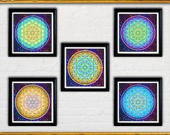 FLOWER OF LIFE Digital Download, Set of 5, Printable Wall Art, Sacred Geometry Print, Sacred Geometry Poster, Geometric Wall Art