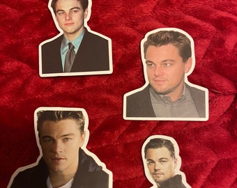 Set of 4 Leonardo Dicaprio color photo Actor young aesthetic 90s teen idol movie Matte vinyl small laptop skateboard sticker Decal #2