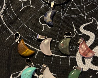 Set of 8 Genuine gemstone mineral mini crescent moon stone interchangeable necklace - 1 necklace included gift box tarot goth jewelry