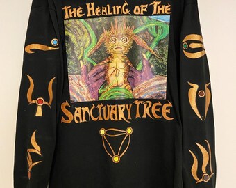 Hand Painted Dark Crystal Age of Resistance Sanctuary Tree Soft Long sleeve Collab Pluffn imp Gelfling Symbol Gold Aughra graphic shirt LRG