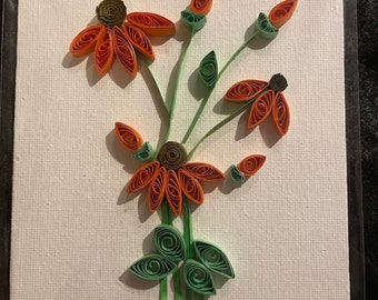 Handmade quilling canvas art paper piece orange daisy Flowers wall decor