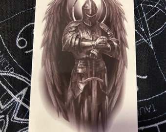 Archangel Angel Knight black white realistic awesome 5 day small medium size festival party artist Temporary Tattoo