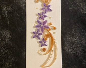 Handmade Quilling Canvas art Unframed Lavender flowers pearl detail wall decor