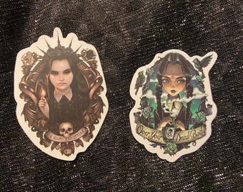Set of 2 Wednesday Addams portrait skull Nevermore tarot vinyl sticker decal laptop book