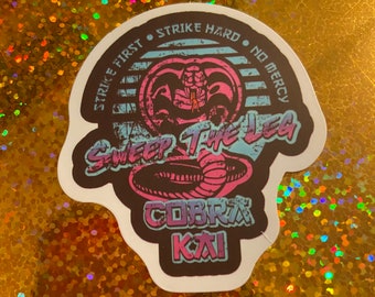 Cobra kai karate kid retro synth wave blue pink fashion snake waterproof lightweight vinyl sticker small decal