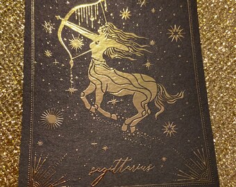 Astrology Astrological SAGITTARIUS Fire Black Gold foil Embossed washi paper vinyl mystical witch stars durable laptop skate sticker decal