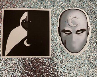 Set of 2 MOON KNIGHT Mr Knight Black White series khonshu crow poster egyptian logo small waterproof vinyl decal laptop car bumper sticker