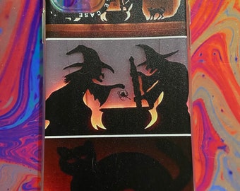 Custom Quality Silicone flexible Apple IPhone 11 Case Halloween Silhouette Dark witch black Cat Fire Goth cauldron aesthetic Phone Case