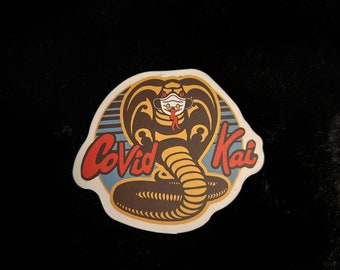 Cobra Kai Cartoon Covid Kai Funny play on mask Karate kid decal laptop car book logo snake small plague plastic sticker