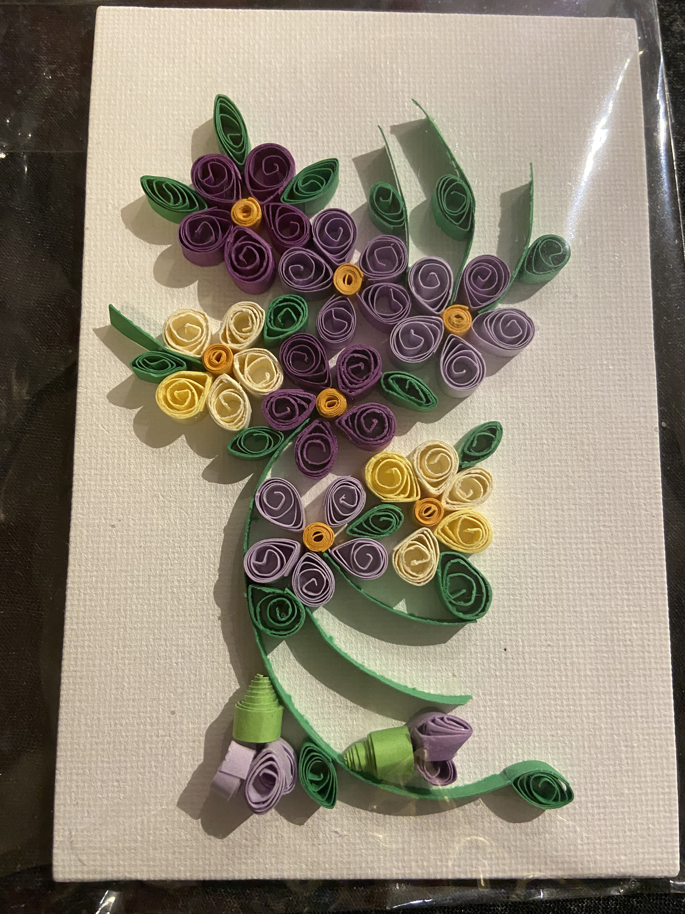 Handmade Quilling Paper Art Canvas Unframed Flowers Purple Yellow