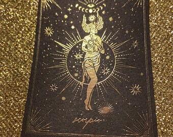 Astrology Astrological SCORPIO Maiden Black Gold foil Embossed washi paper vinyl mystical witch stars durable laptop skate sticker decal