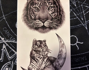 Set of 3 Lion roar Tiger moon wild animal black white realistic awesome 5 day small medium size festival party artist Temporary Tattoo